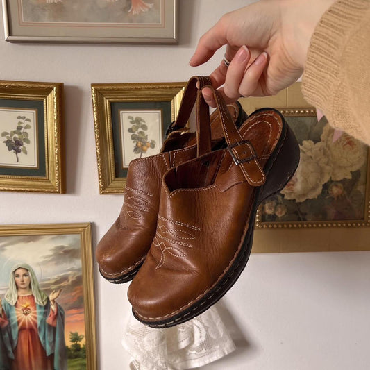 Brown leather western clogs (8)