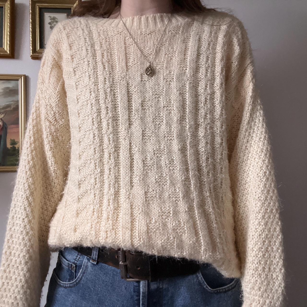 1980's cream cable knit sweater (L)