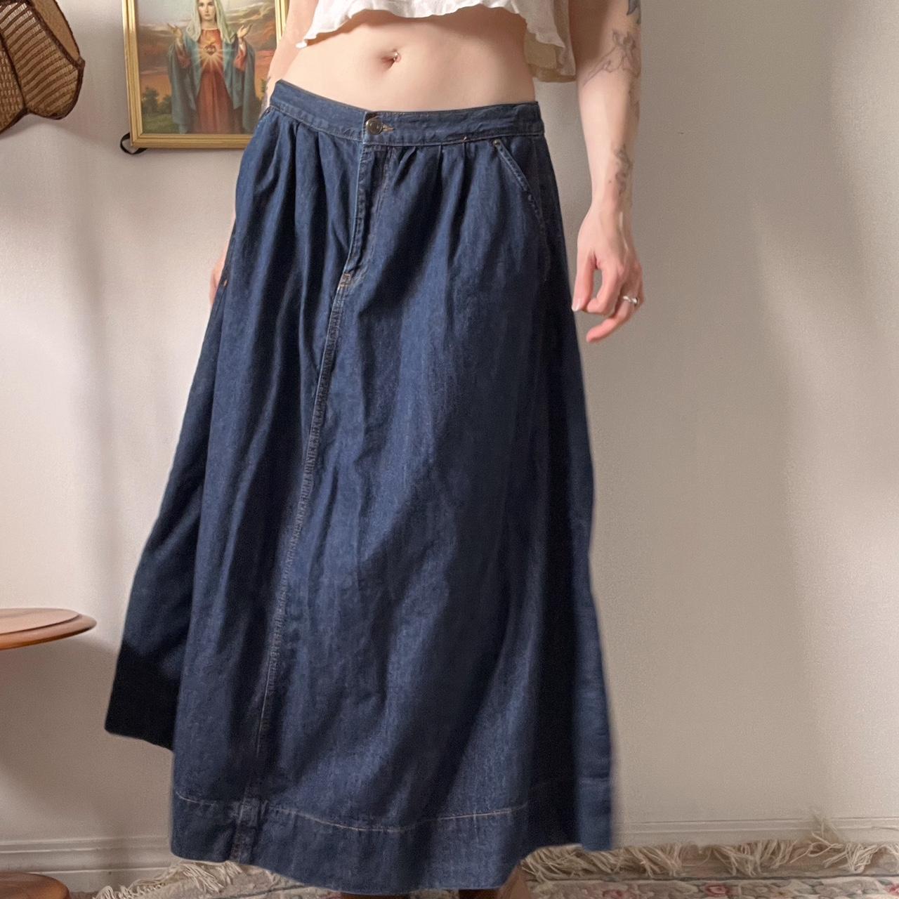 Dark wash denim maxi skirt (S-L)