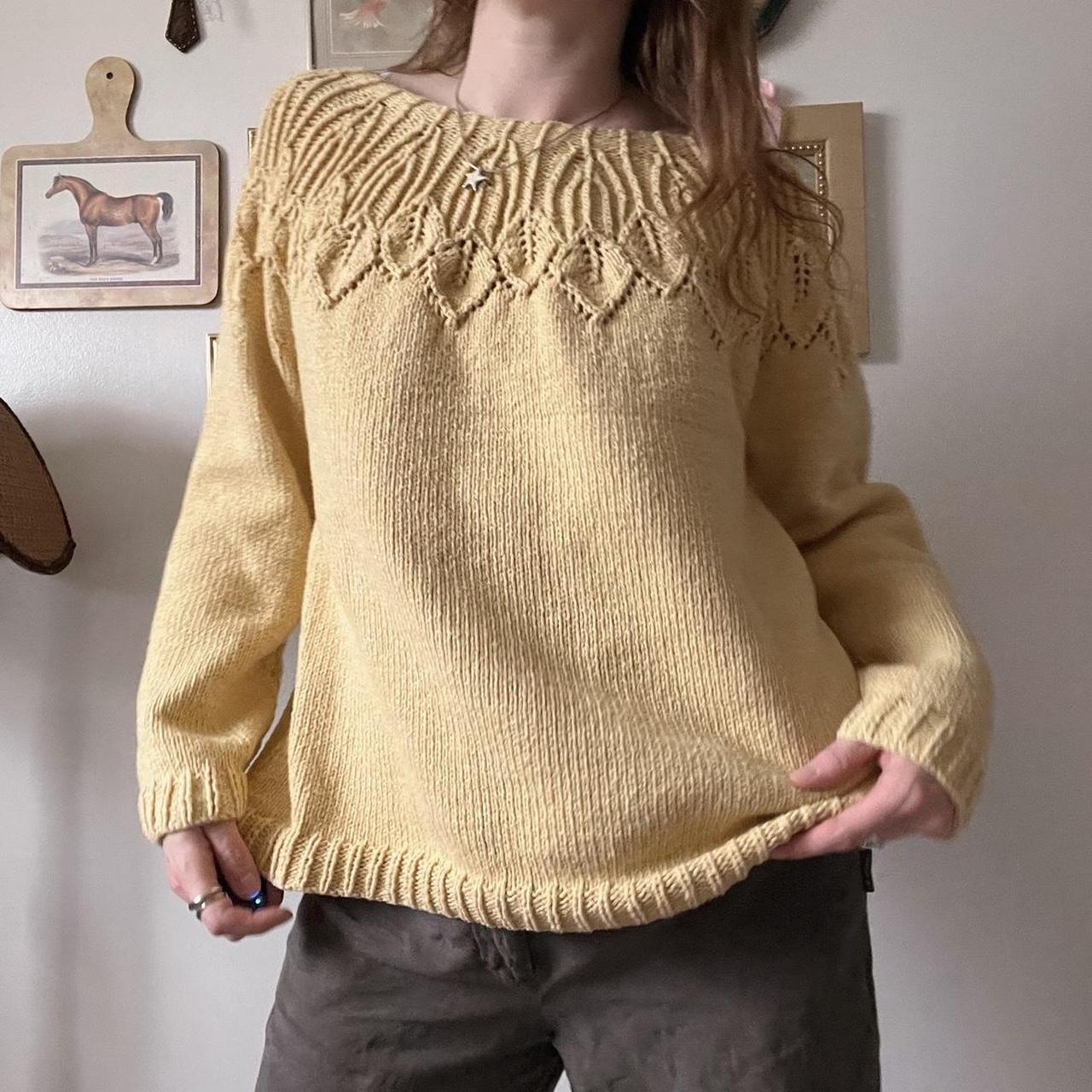 Canary yellow leaf chunky knit (M)