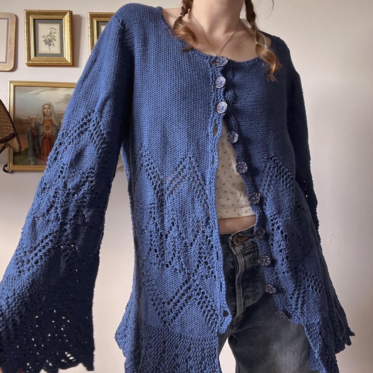 Cottagecore bell sleeve crochet cardigan (XL)