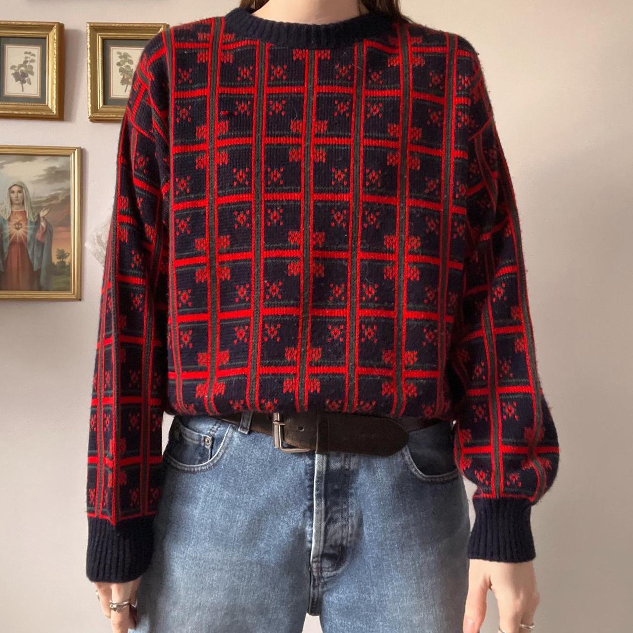 Vintage red checkered knit sweater (S)