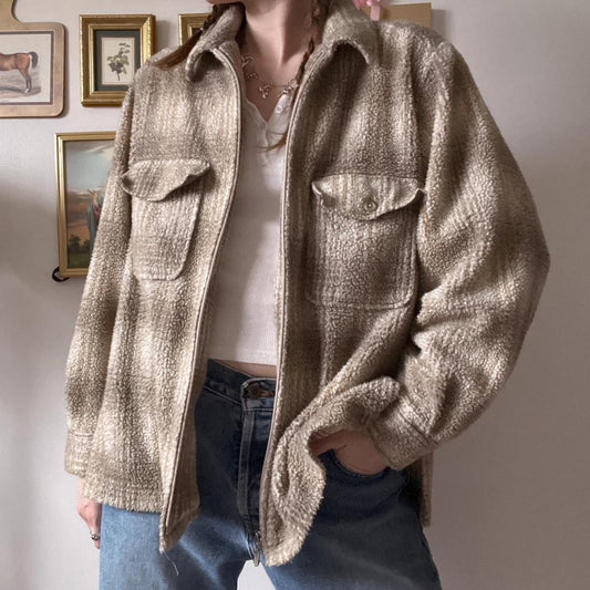 Cozy sage plaid fleece (L)