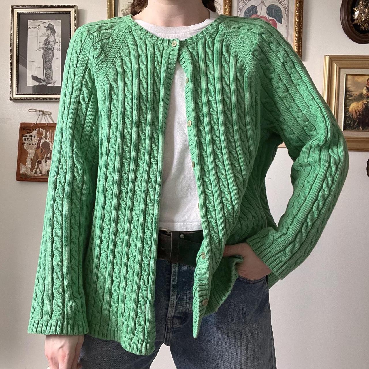 Spring green cable knit cardigan (L)