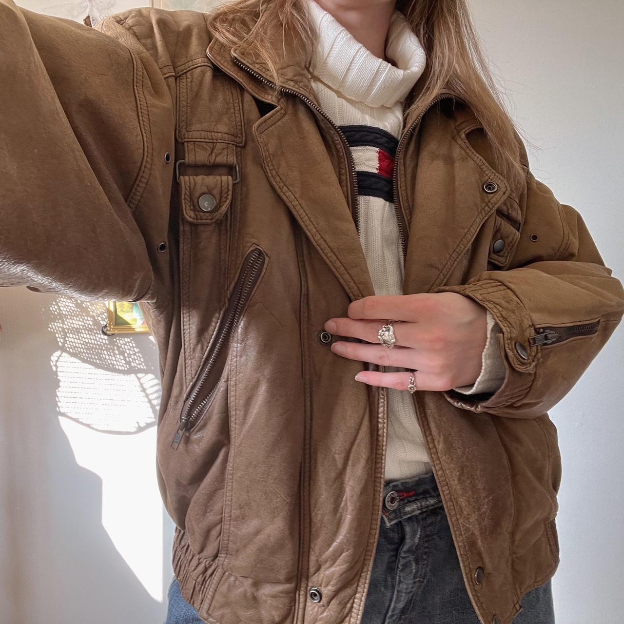 Vintage brown leather bomber jacket (L)