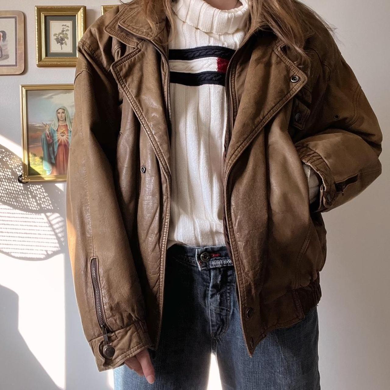 Vintage brown leather bomber jacket (L)