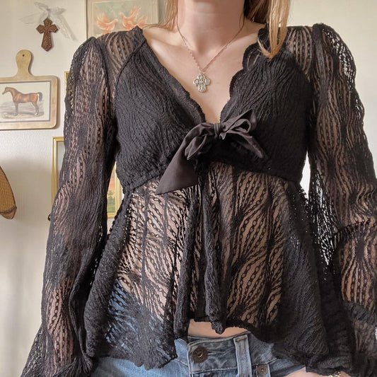 Free people black lace top (M)