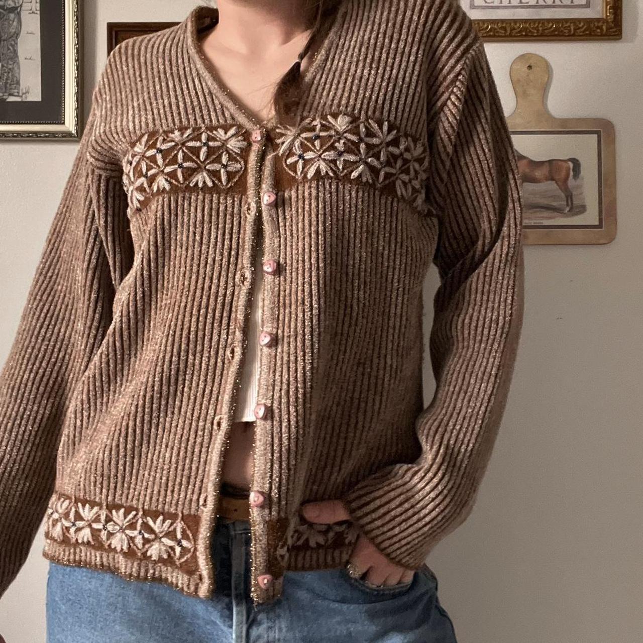 Brown flower knit cardigan (M)