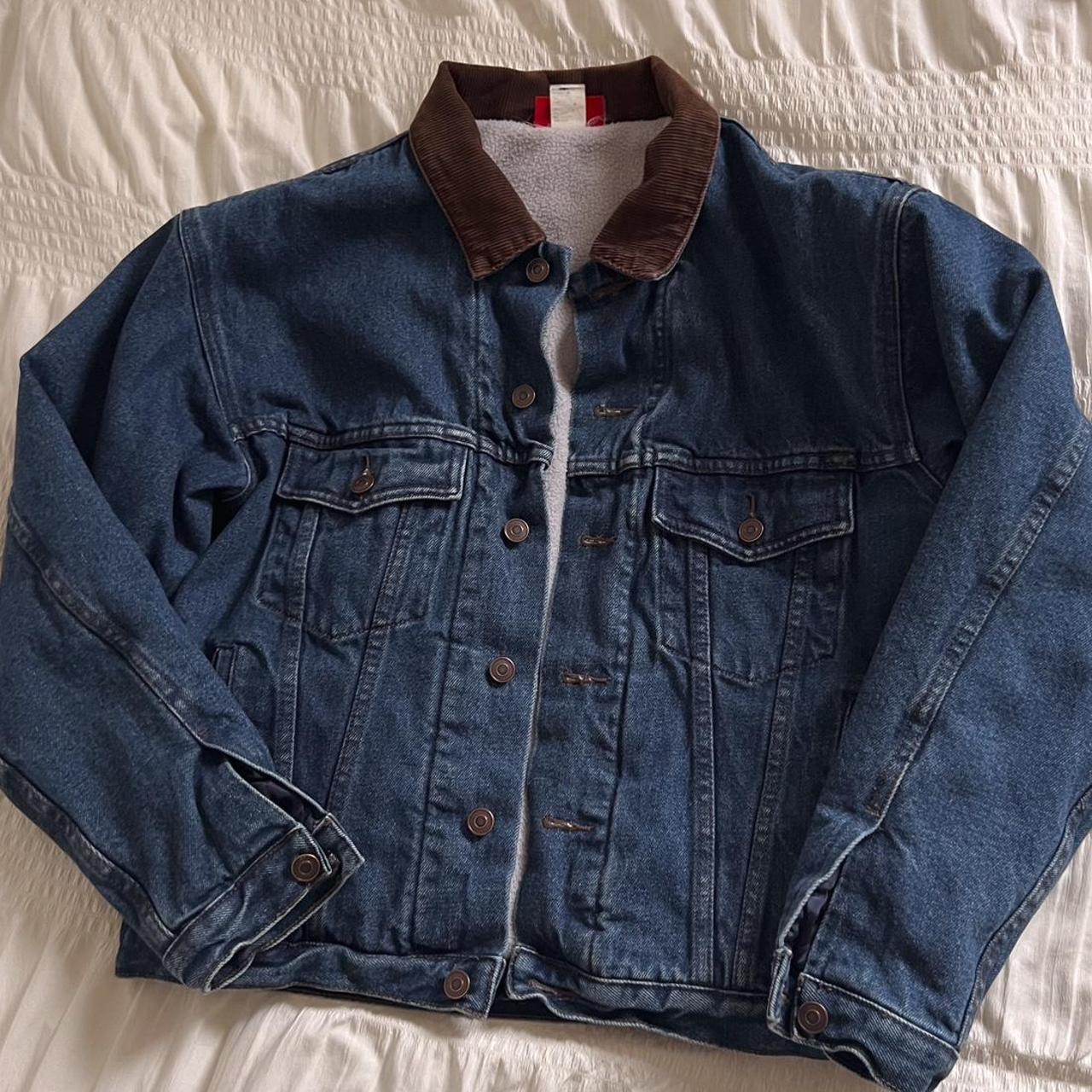 Fleece lined vintage denim jacket (S)