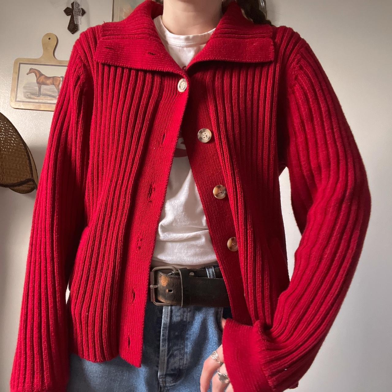 Red ribbed knit cardigan (L)