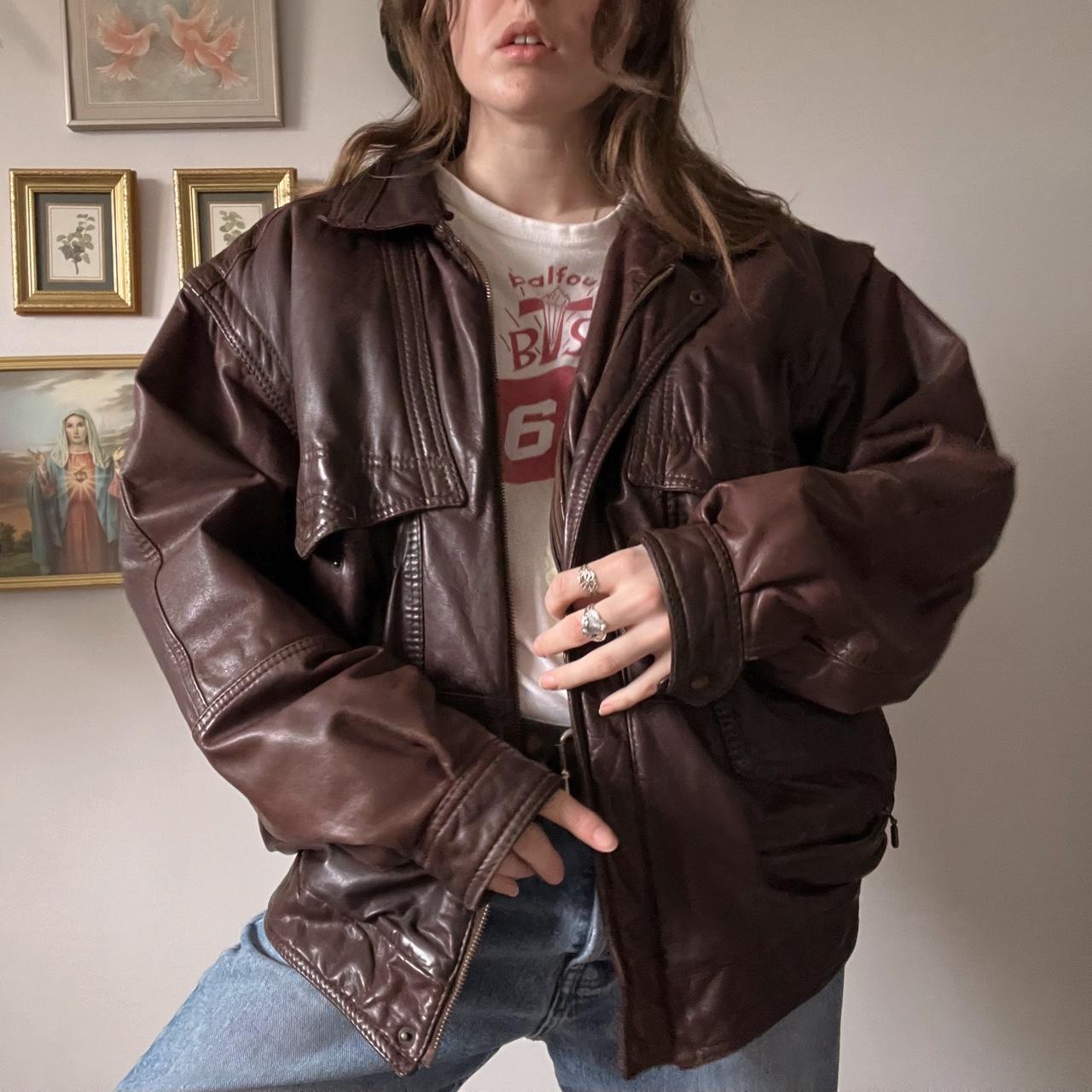 70's brown leather bomber jacket (L)