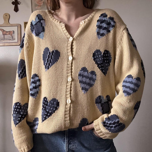 Cream knit hearts cardigan (XL)