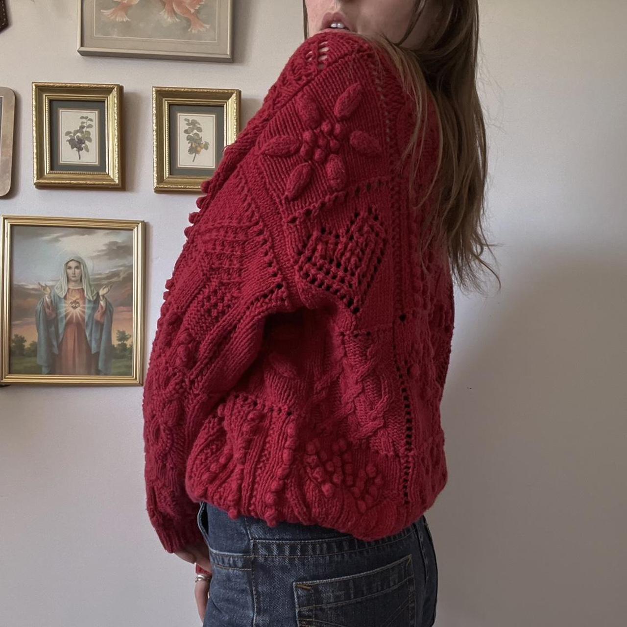 Cherry red knit cardigan (S)