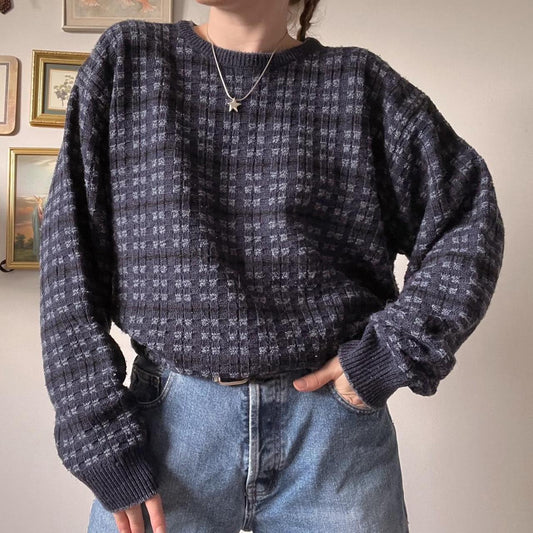 Vintage grunge blue checkered knit (L)