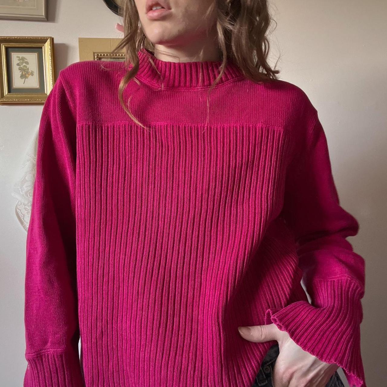 Hot pink ribbed knit sweater (L)