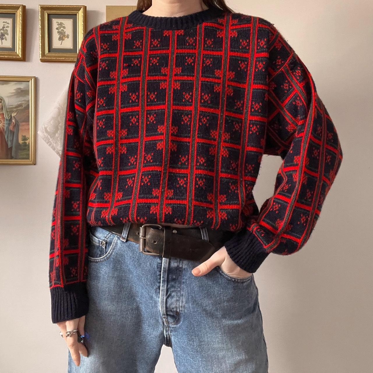 Vintage red checkered knit sweater (S)