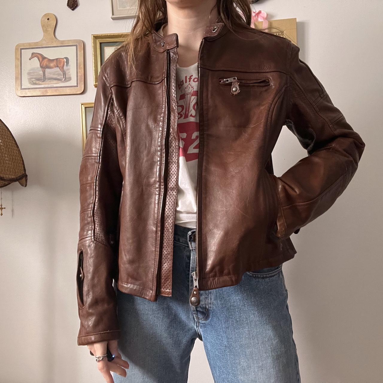 Brown leather moto jacket (M)