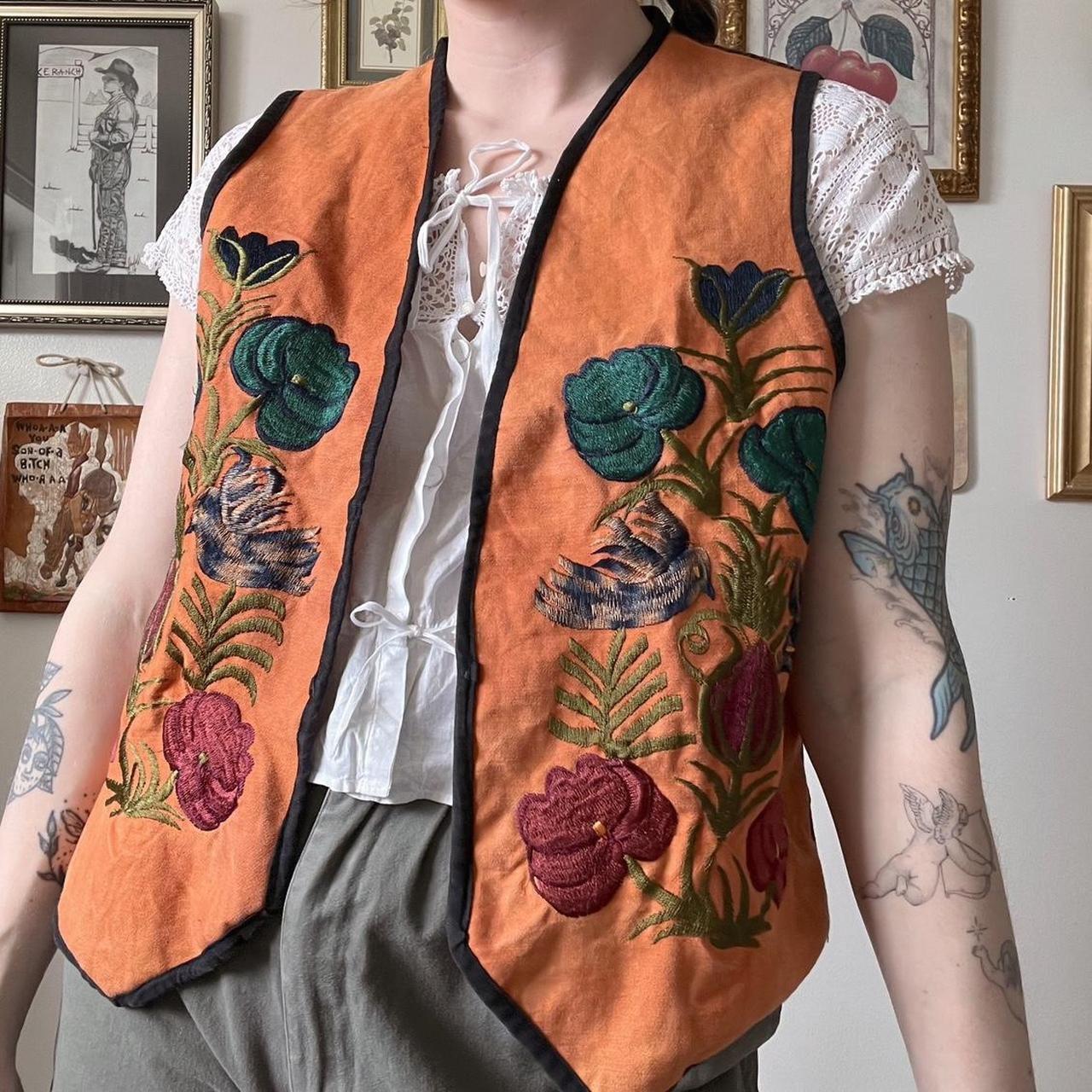 Tangerine boho embroidered vest (M)