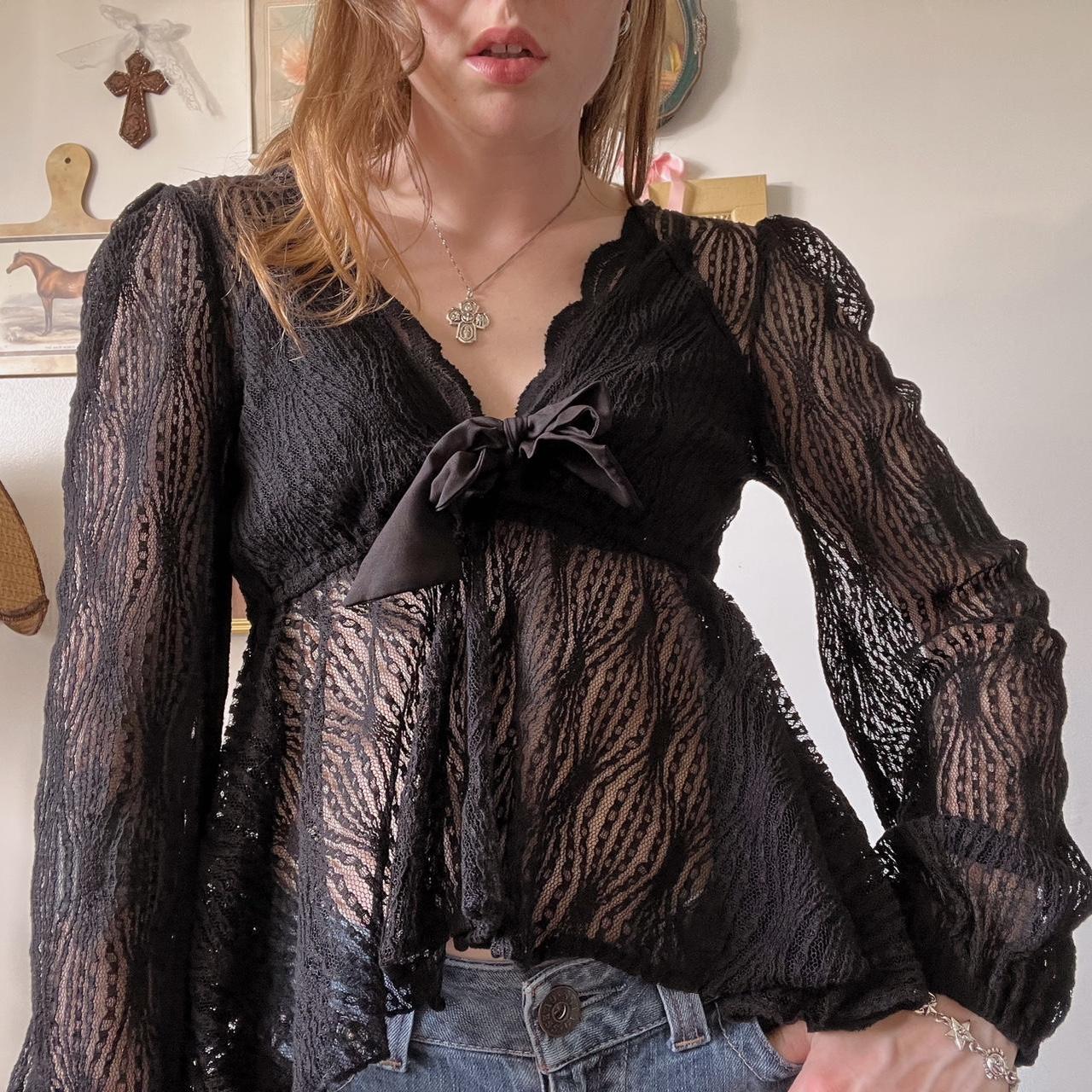 Free people black lace top (M)