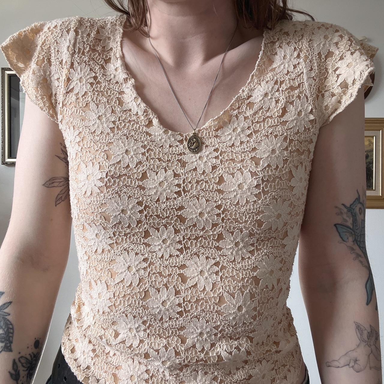 Cream floral lace top (XS)