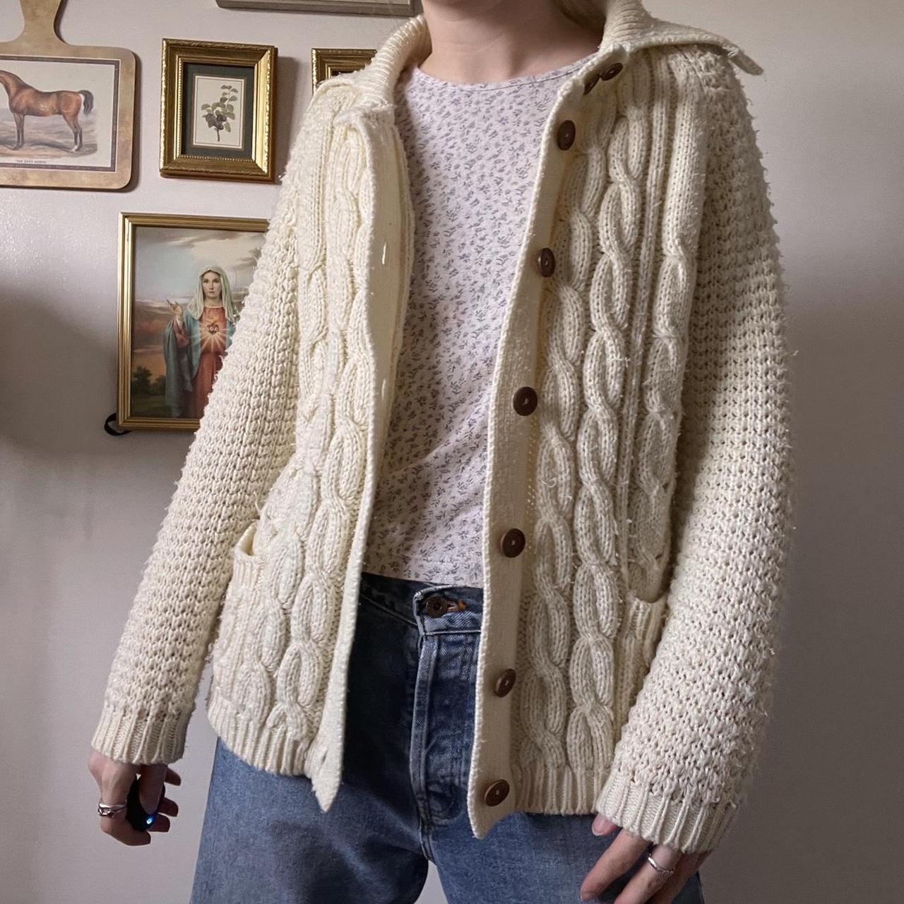 Cream chunky cable knit cardigan (S)