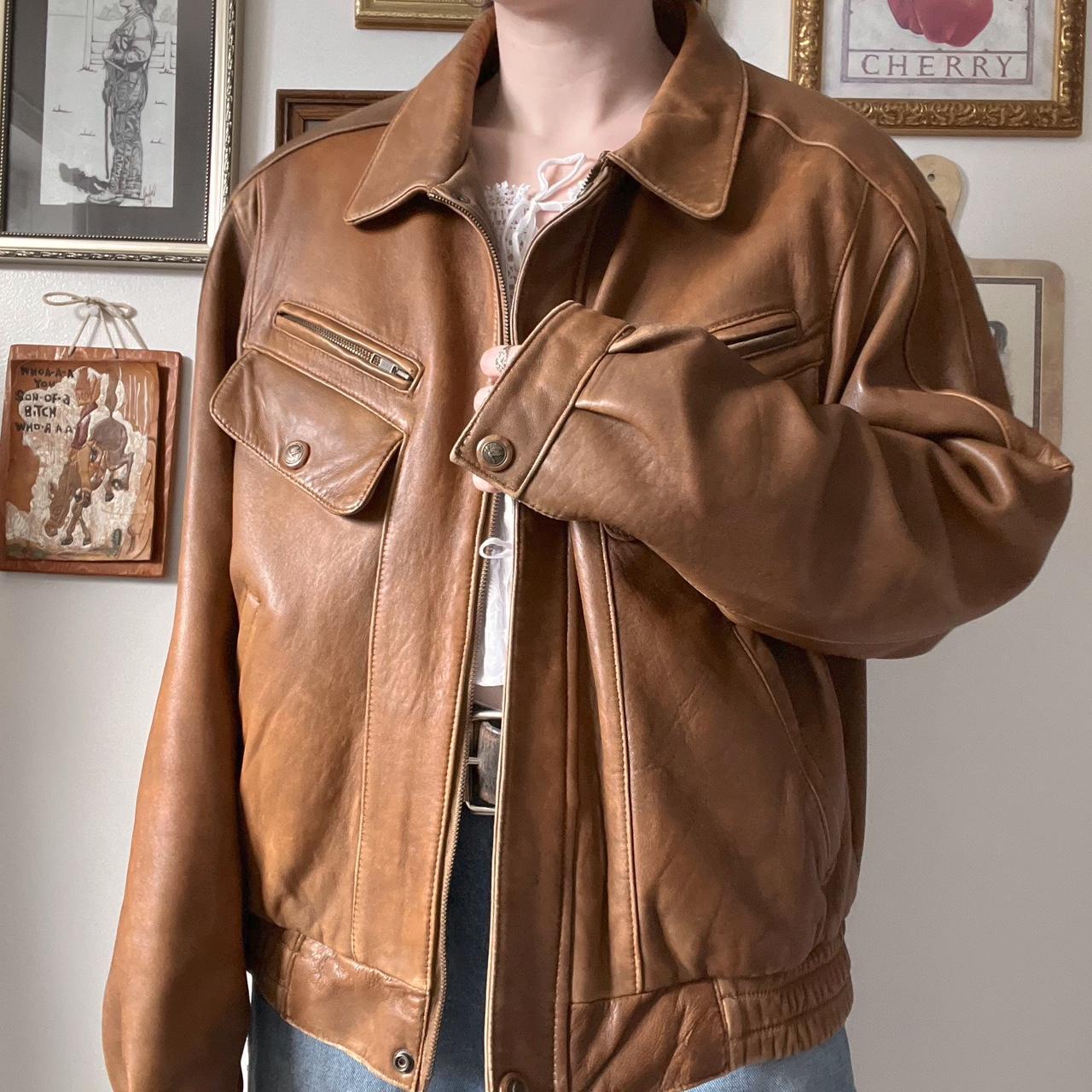 Caramel leather bomber jacket (L)