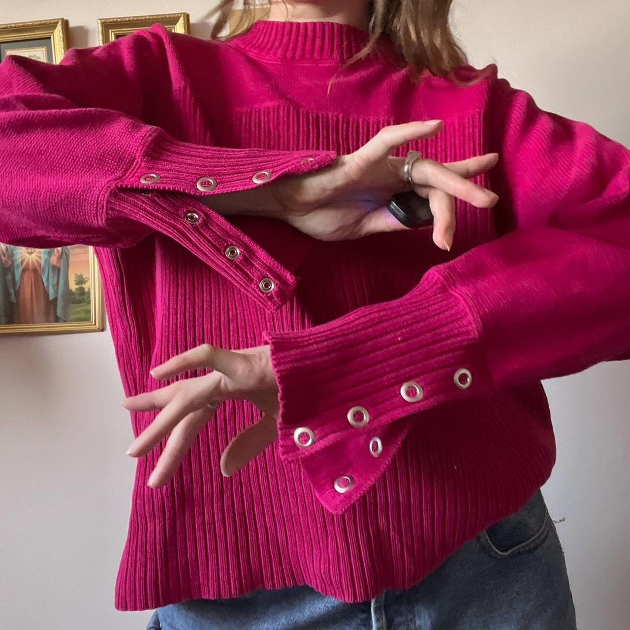 Hot pink ribbed knit sweater (L)