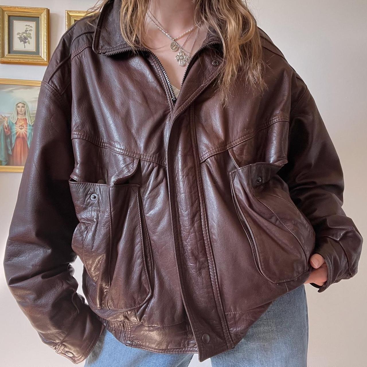 Brown leather bomber jacket (XL)