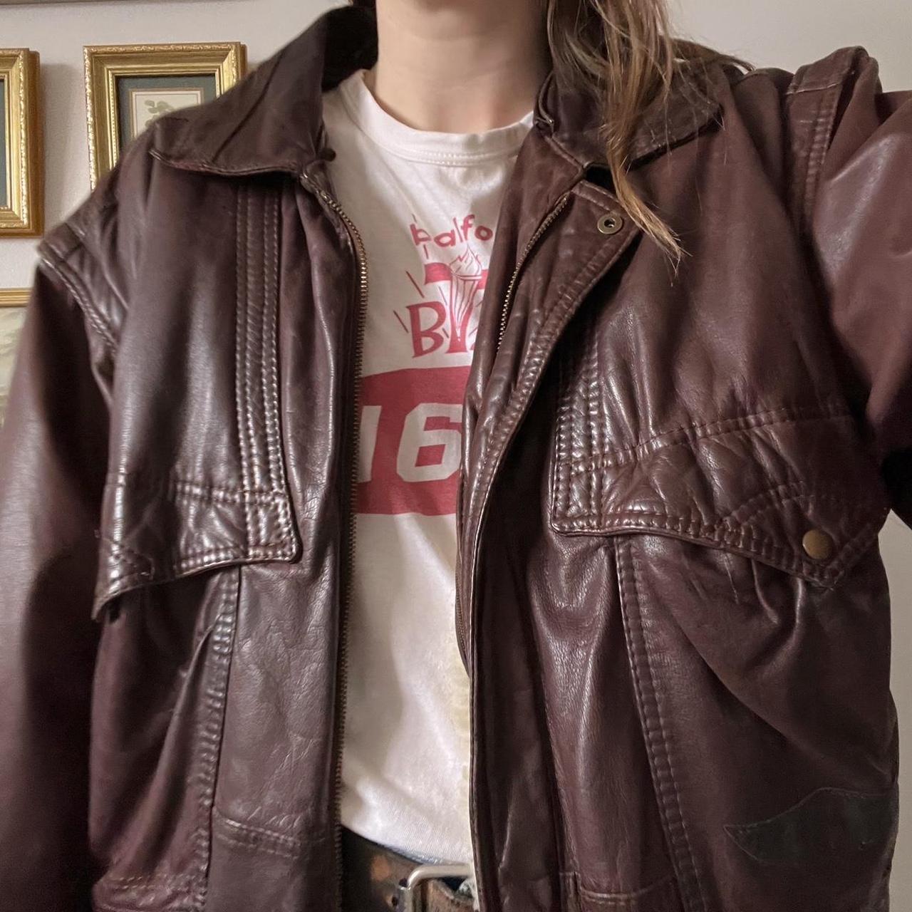 70's brown leather bomber jacket (L)