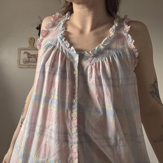 Pastel checkered ruffle nightgown (S)