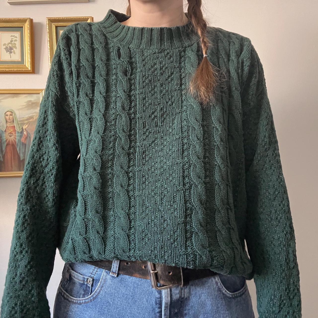 Pine green cable knit (L)