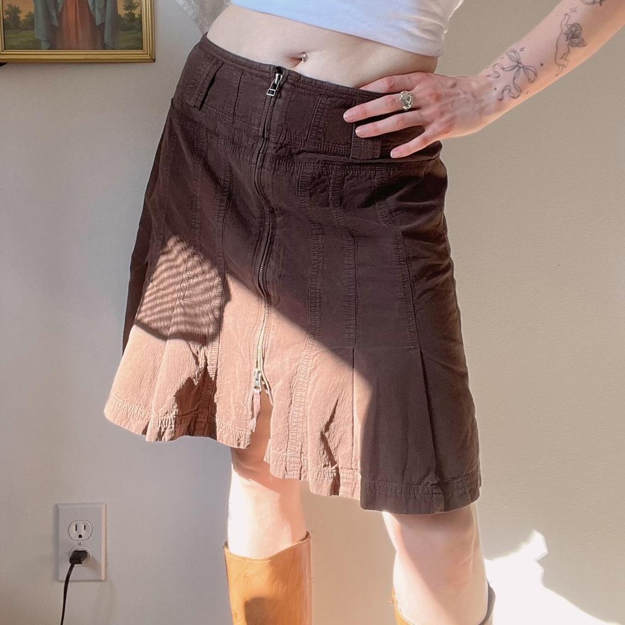 Brown zip midi skirt (S)