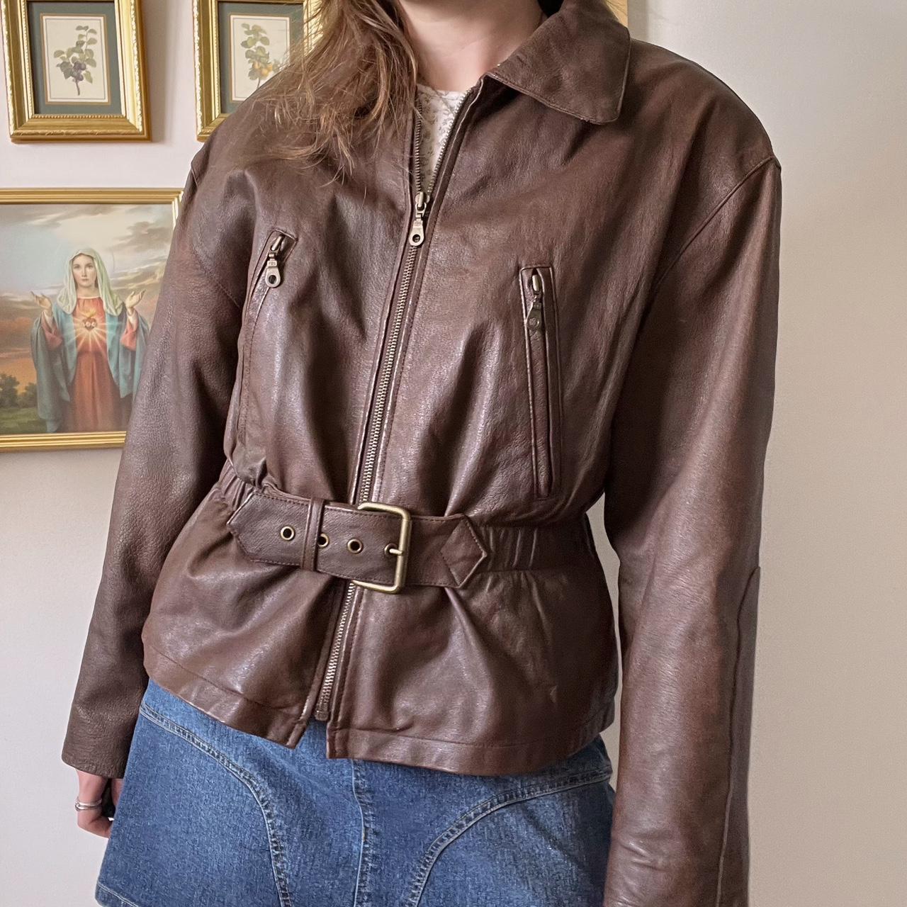 80s brown leather jacket (M)