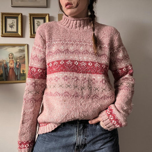 Pink cottage knit sweater (L)