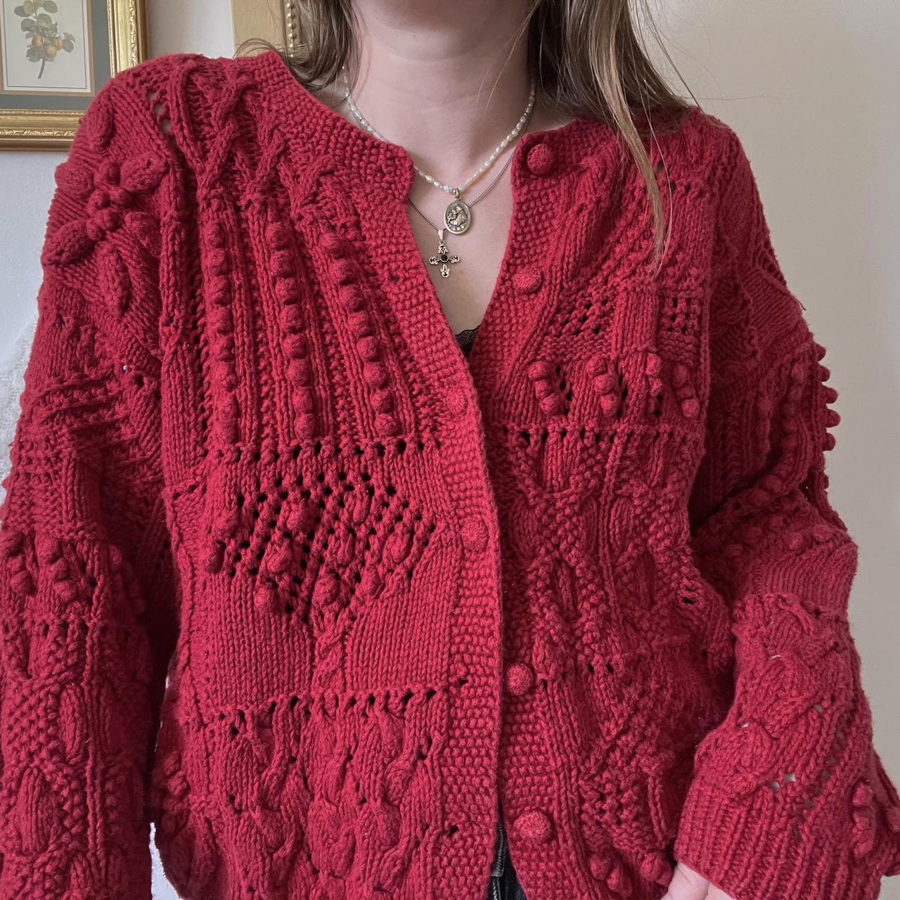 Cherry red knit cardigan (S)