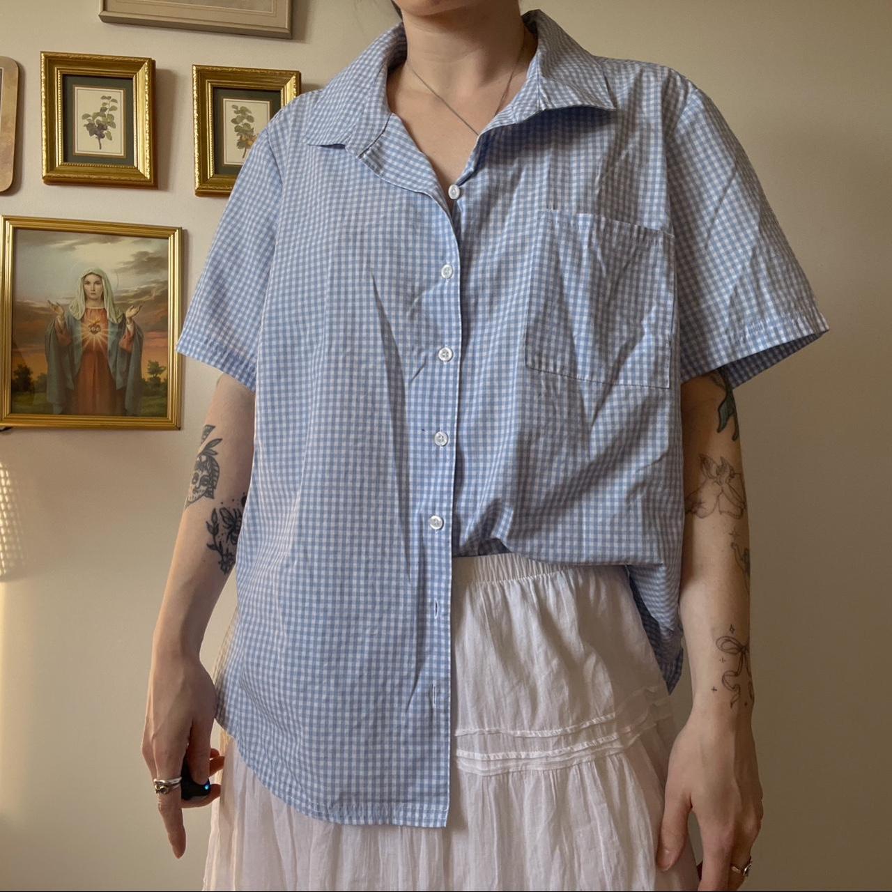 Blue gingham slouchy button up (XL)