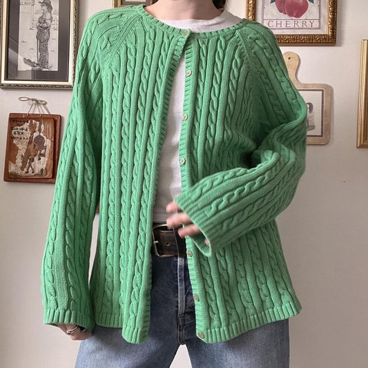 Spring green cable knit cardigan (L)