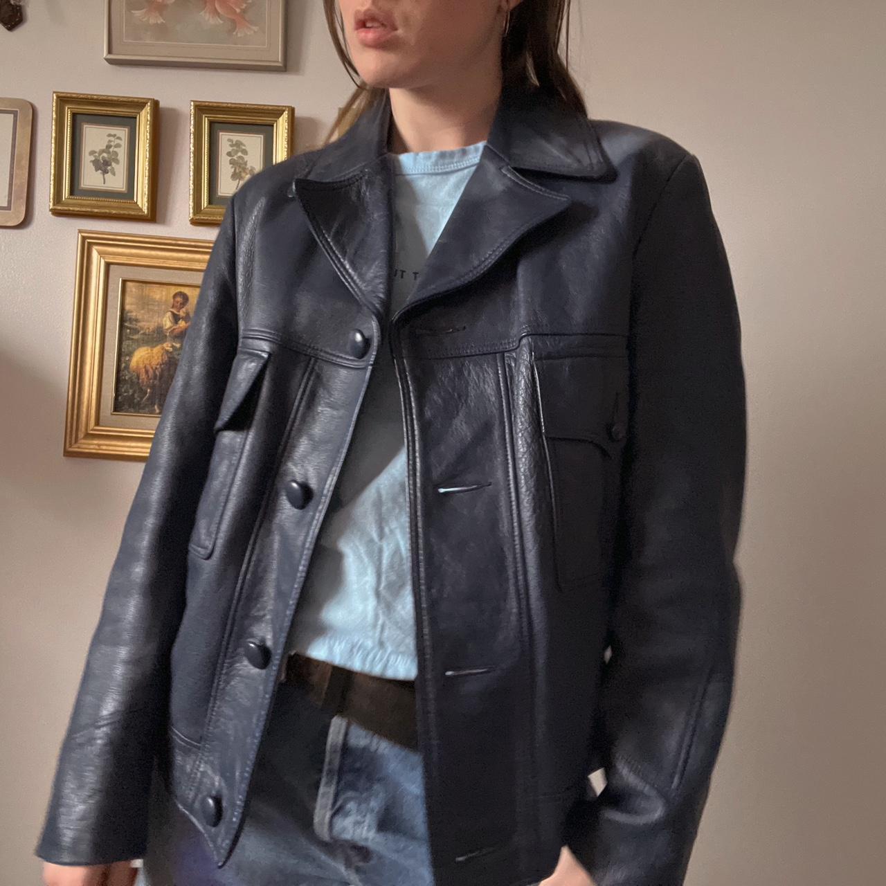 Vintage navy leather jacket (M)