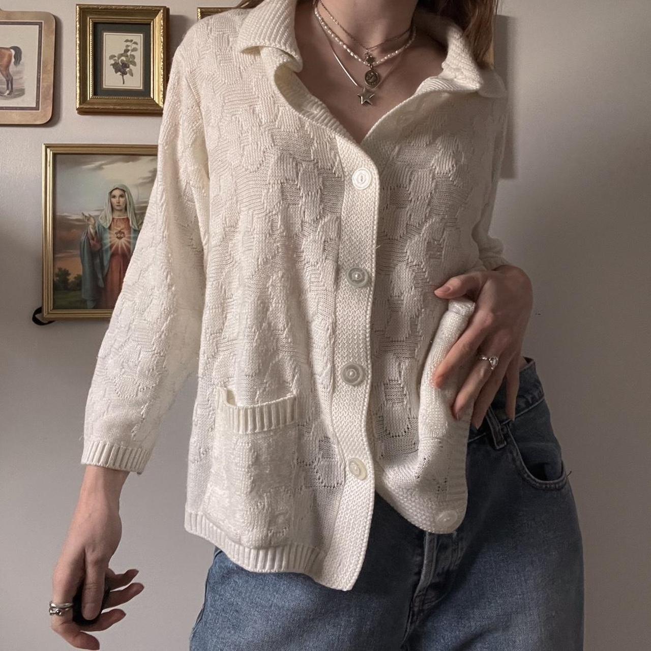 Cream white flower knit (S)