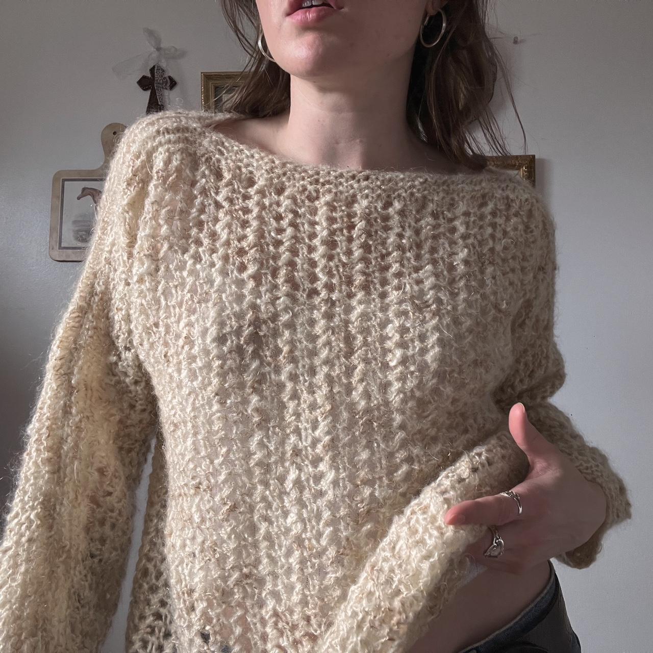 Neutral crochet knitted sweater (M)