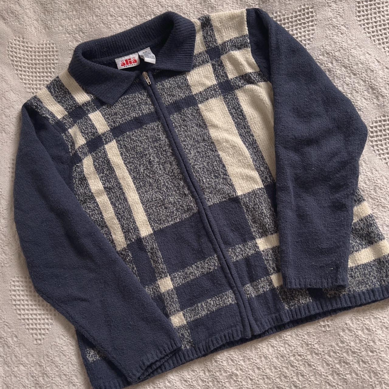 Blue plaid knit cardigan (M)