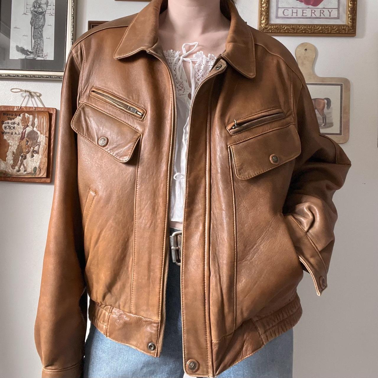 Caramel leather bomber jacket (L)