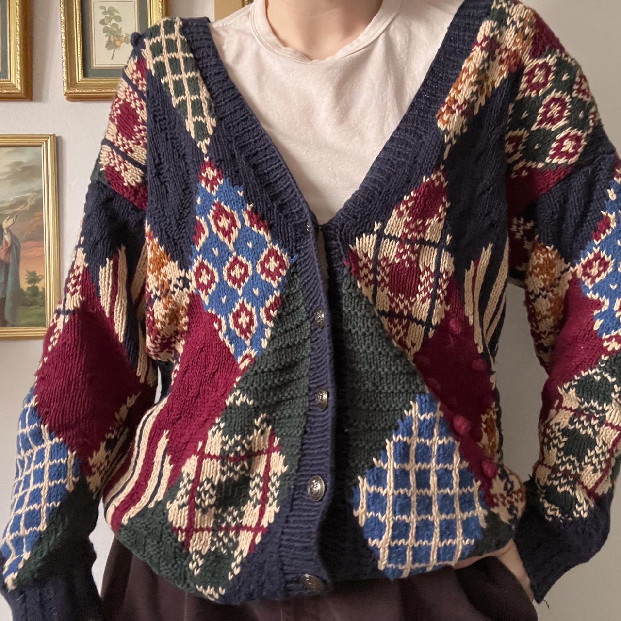 Argyle patchwork knit cardigan (M)