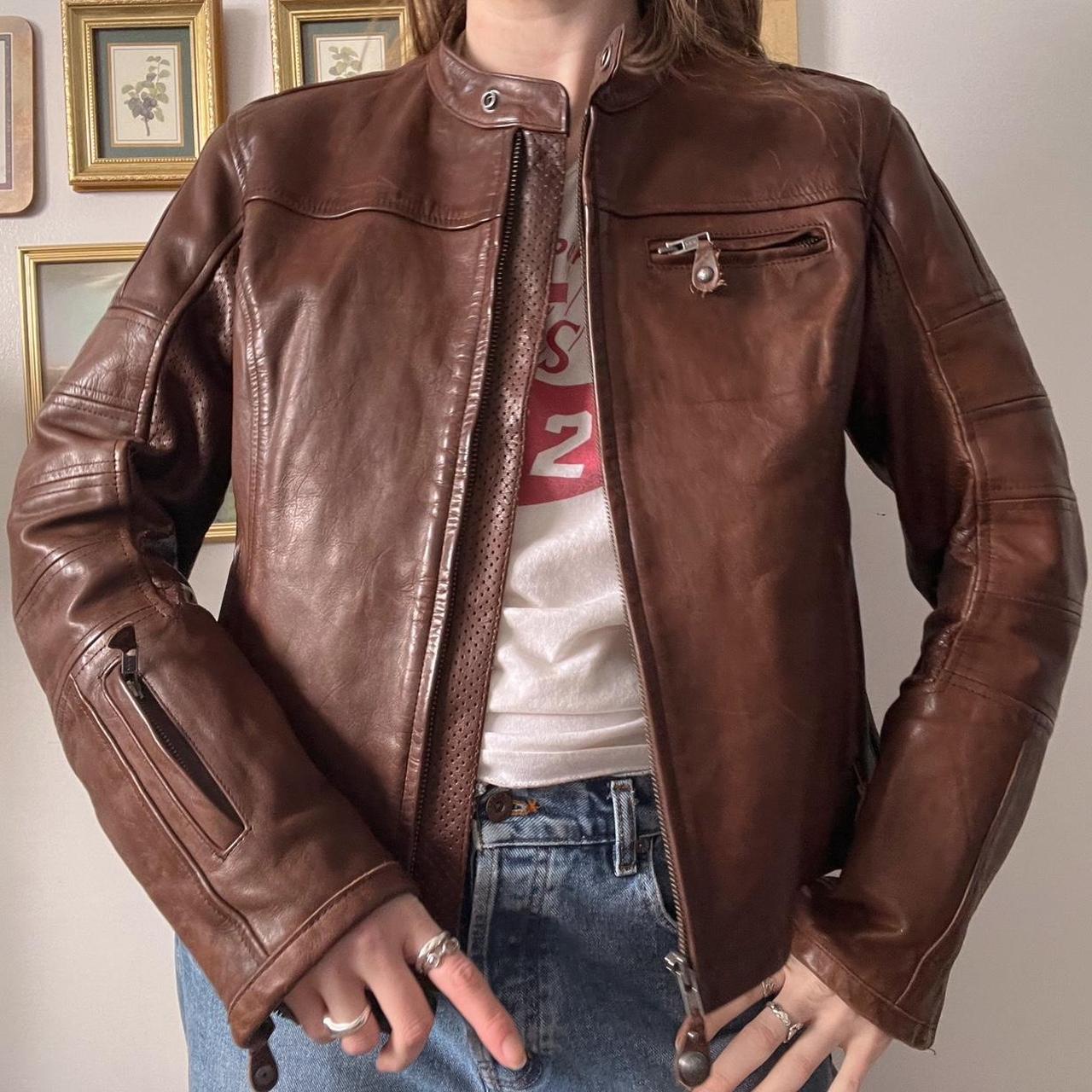 Brown leather moto jacket (M)