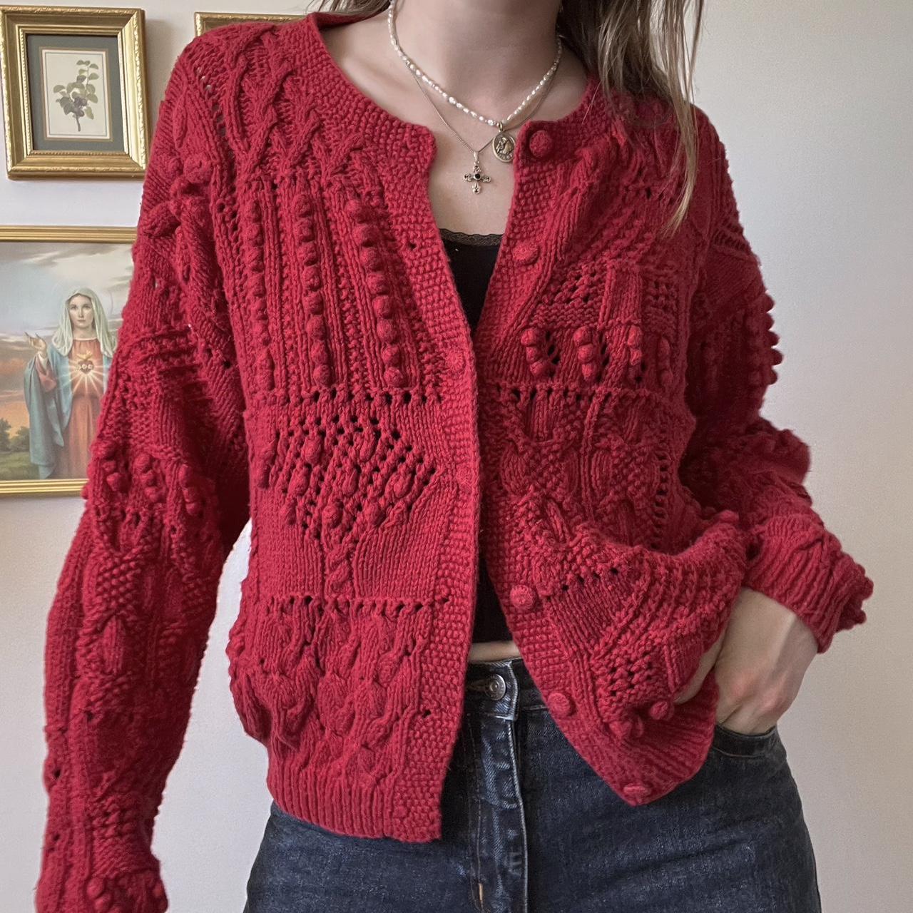 Cherry red knit cardigan (S)