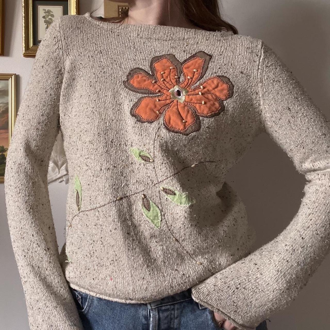 Silk patchwork flower knit sweater (S)