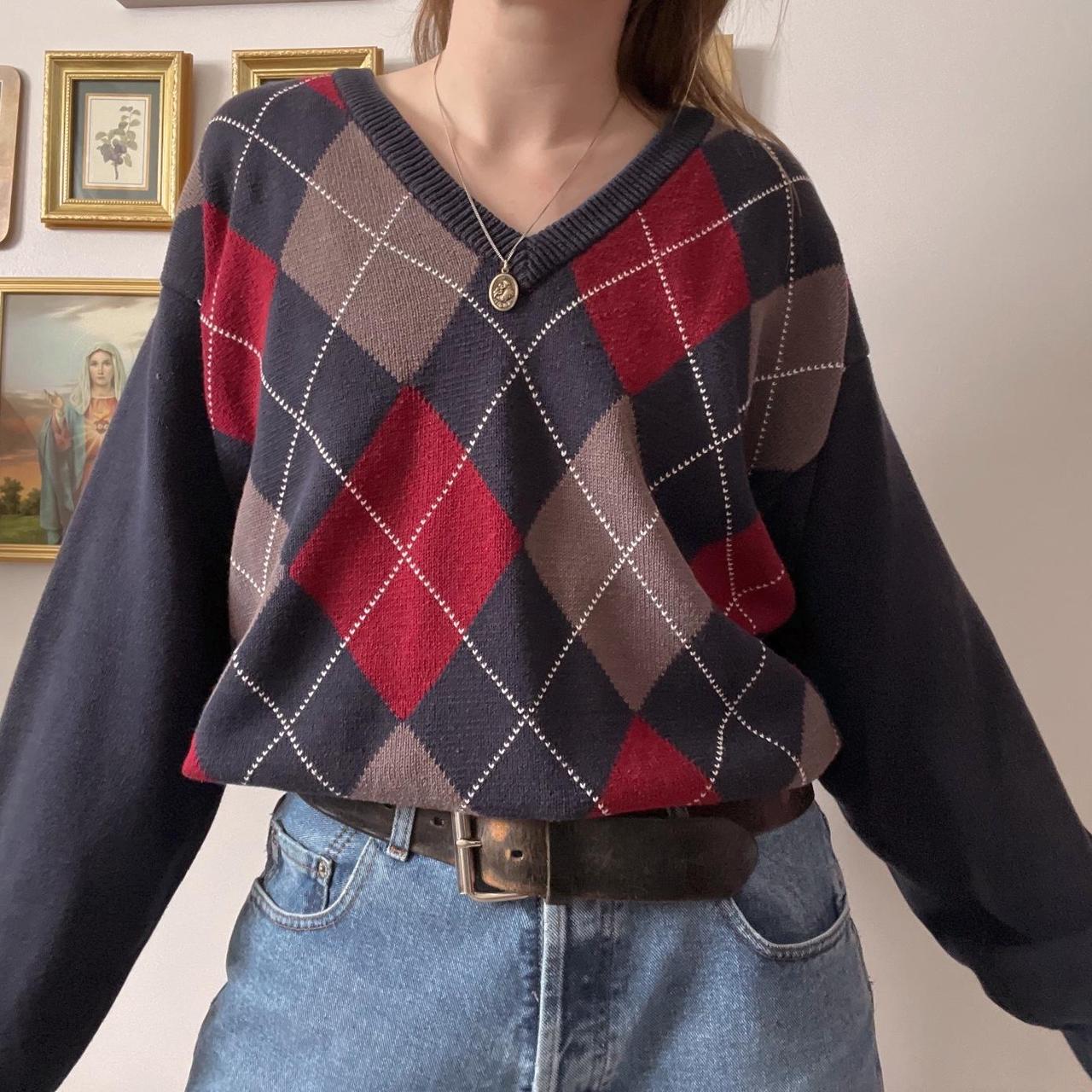 Slouchy argyle knit sweater (M)