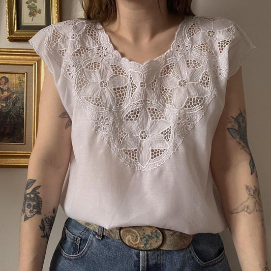 Vintage flora crochet top (L)