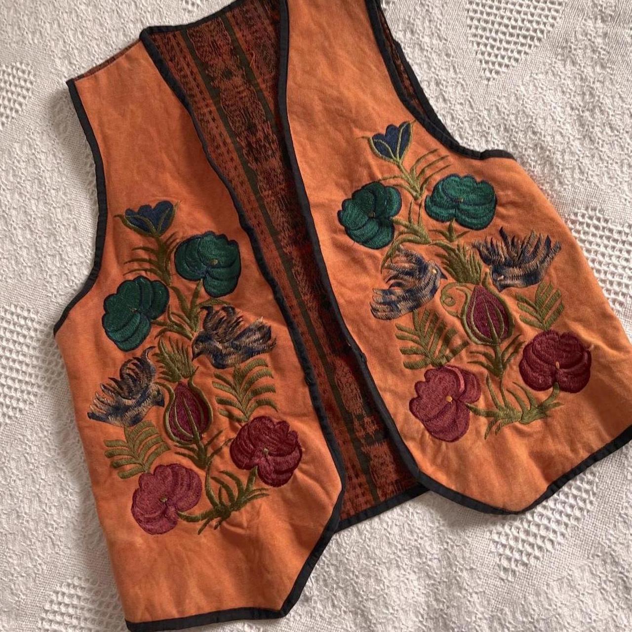 Tangerine boho embroidered vest (M)