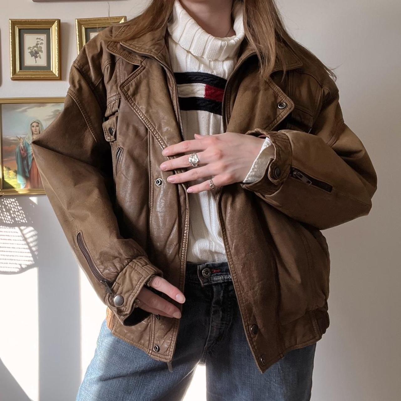 Vintage brown leather bomber jacket (L)